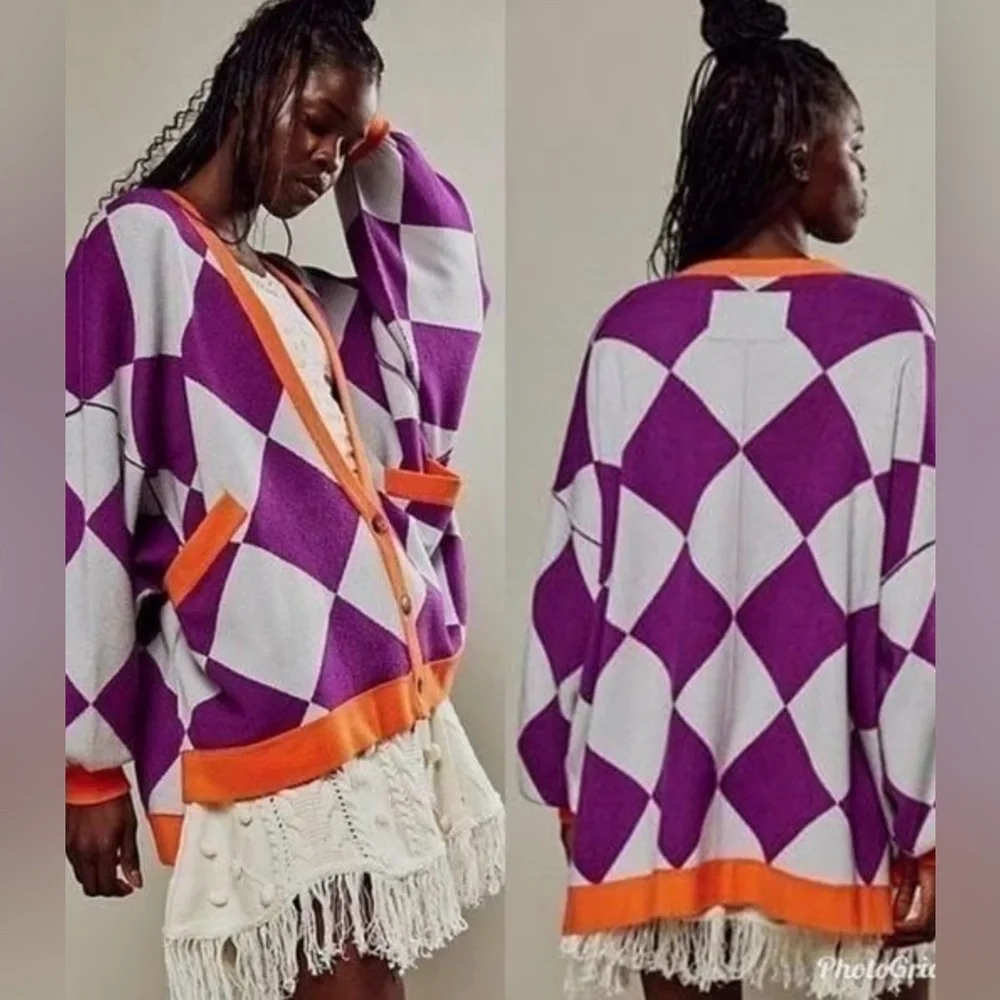 NWOT Free People We the Free M The Manny Cardigan in Dahlia Combo New $248 - Picture 5 of 8